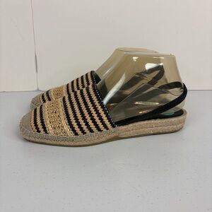MAYPOL Espadrille Mule Slides Straw Black Tan Woven Slip On Shoes Size 38 EU 7.5